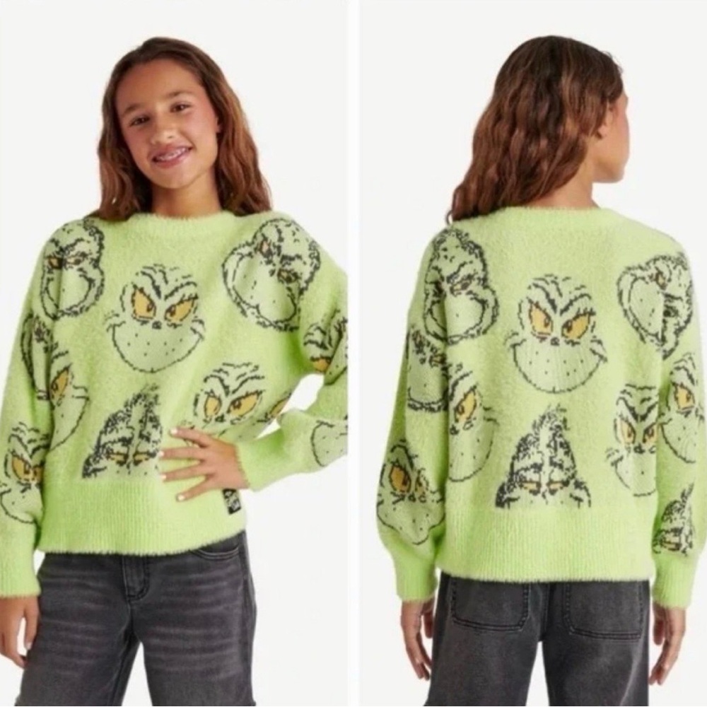 Justice Lime Green Grinch Sweater NEW Medium